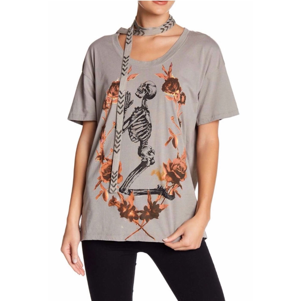 Skeleton & Roses RELIGION Neck Tie T-Shirt NWT - Picture 8 of 8
